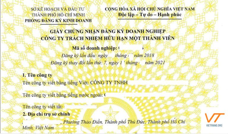 Dịch thuật công chứng giấy ĐKKD chuẩn xác tại Viettrans